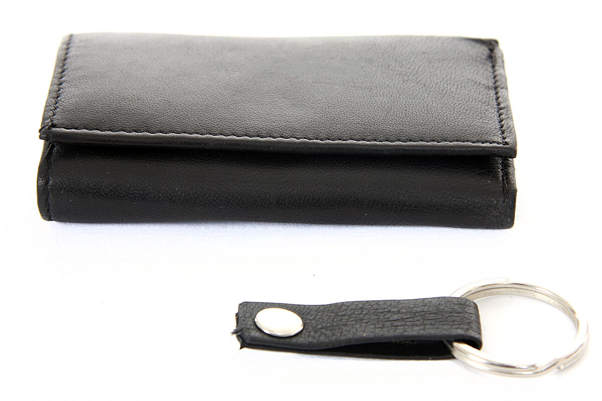 Genuine Leather Men’s Key Holder Accessory 6 Key Chain Wallet Case Black
