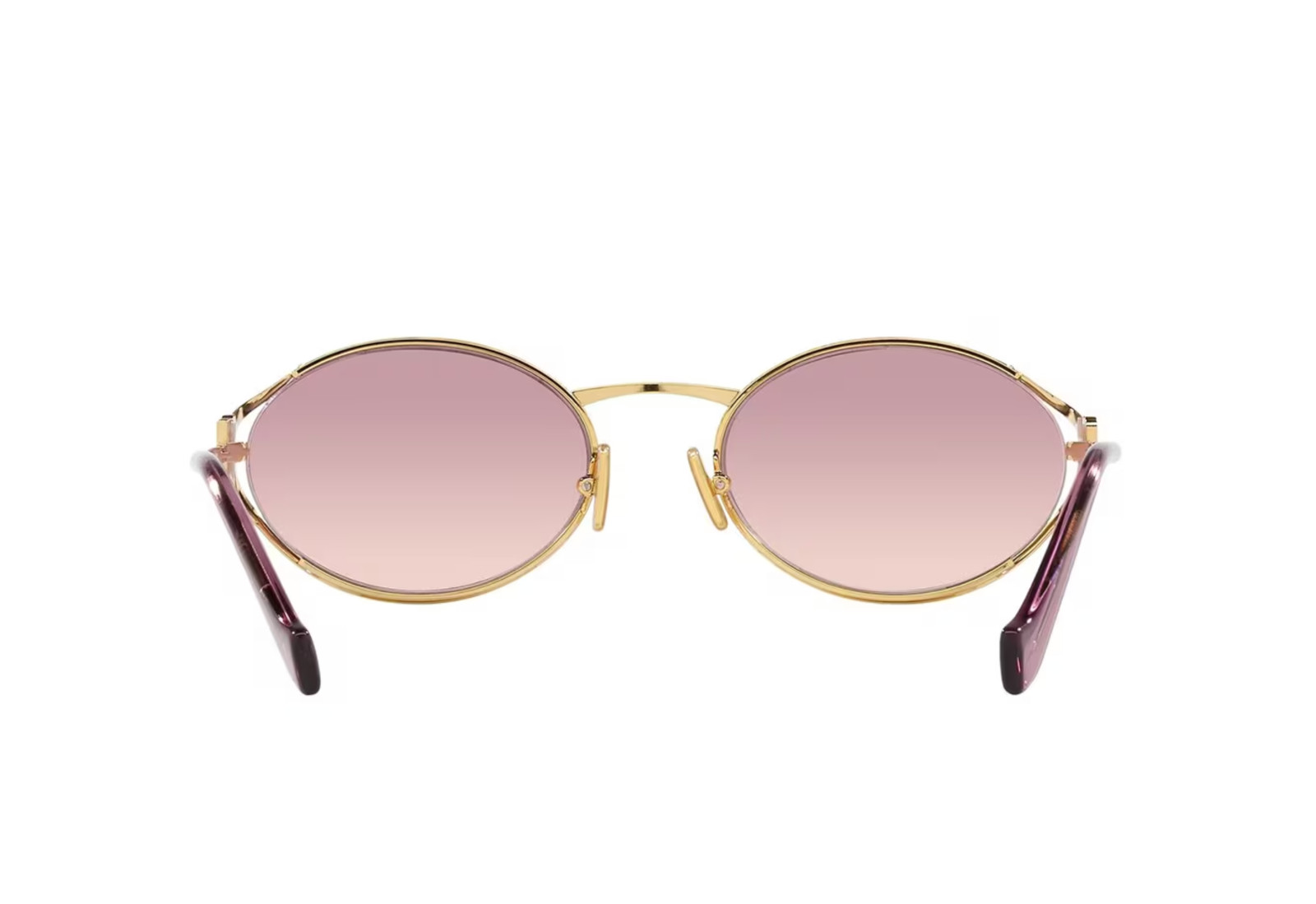 Miu Miu Logo MU 52YS 5AK0/6S Round Sunglasses in Gold / Pink Lens