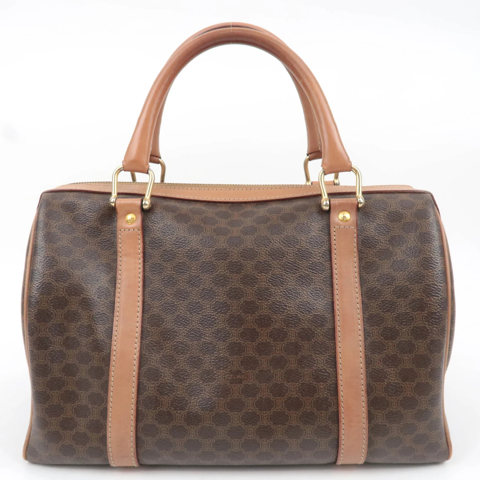 CELINE Macadam PVC Leather Handbag Brown Gold HDW Authentic