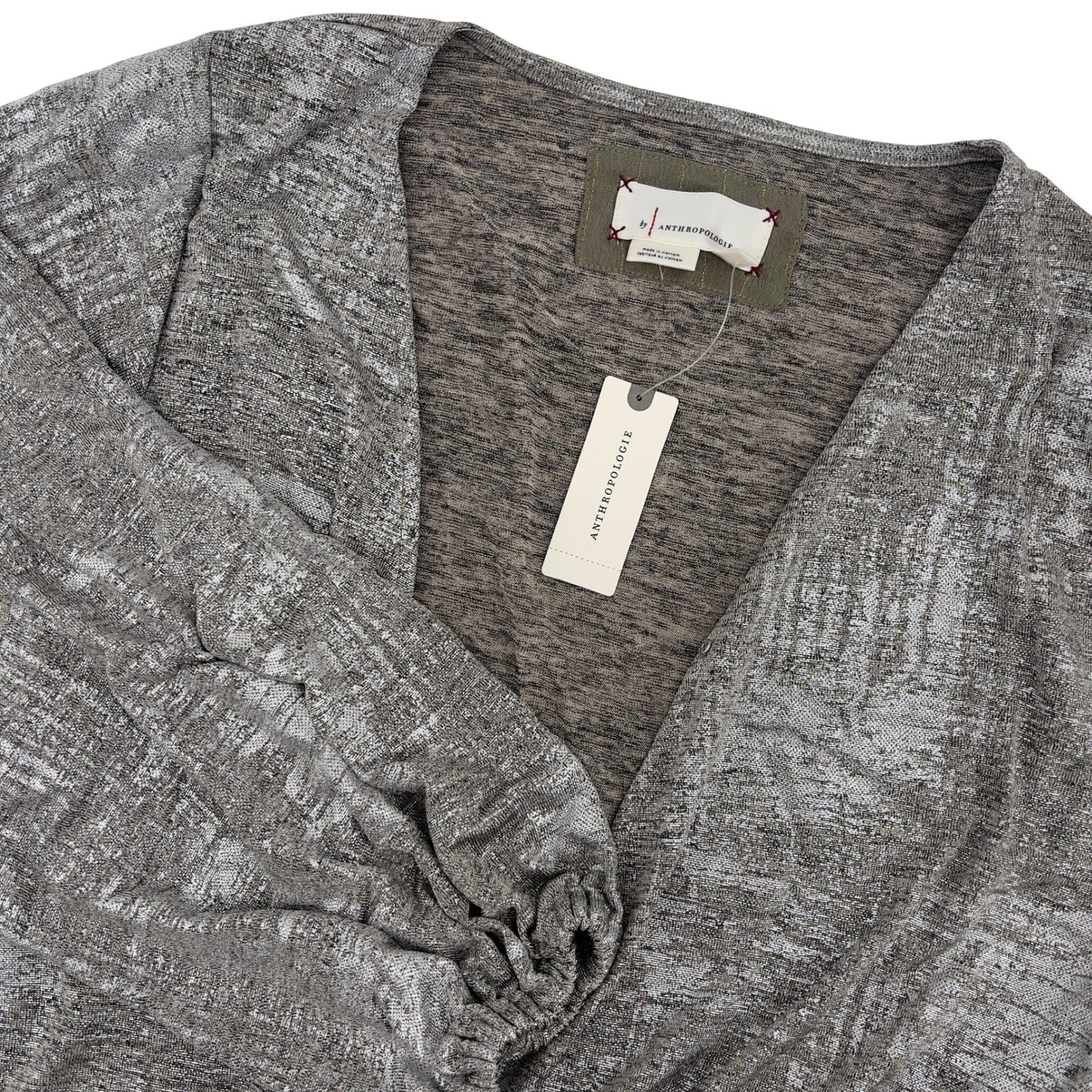 NWT – Anthropologie Silver Metallic Low Cut Blouse Size Small