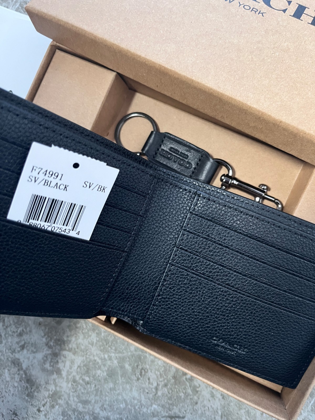 Coach Men’s Black Leather Bifold Wallet with Keychain Gift Set, Brand New in Box
