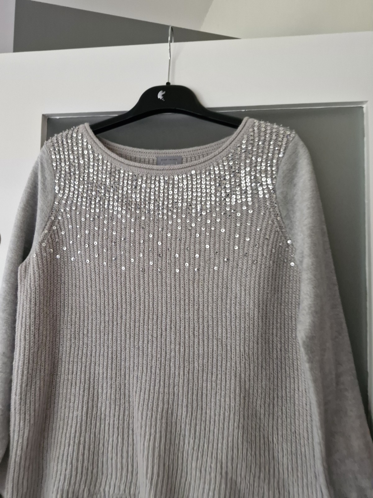 Mint Velvet Hygge Grey Sequin Fleece Knit Sweater Jumper Mohair Size 12