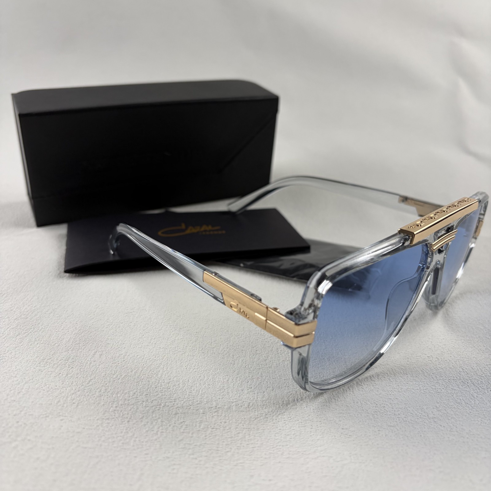 Cazal Square Sunglasses Clear Frame Blue Gradient Lens Men’s Women’s w/Box
