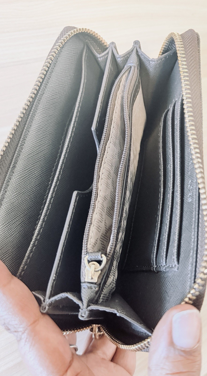 Michael Kors Logo Zip-Around Wristlet Wallet w/ Credit Card Slots Brown