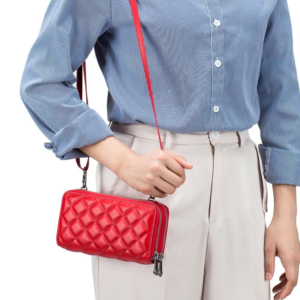 Womens Small Crossbody Bag Genuine Leather Shoulder Handbag Zip Cellphone Wallet