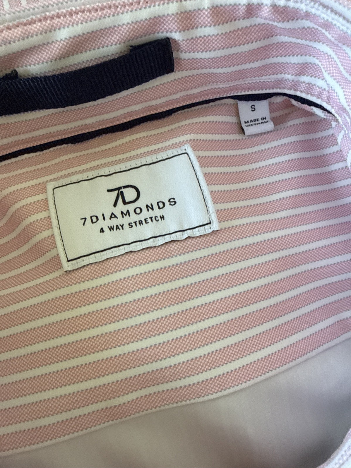 7D 7 Diamonds Dress Shirt Mens Size S Pink Striped 4 Way Stretch Long Sleeve
