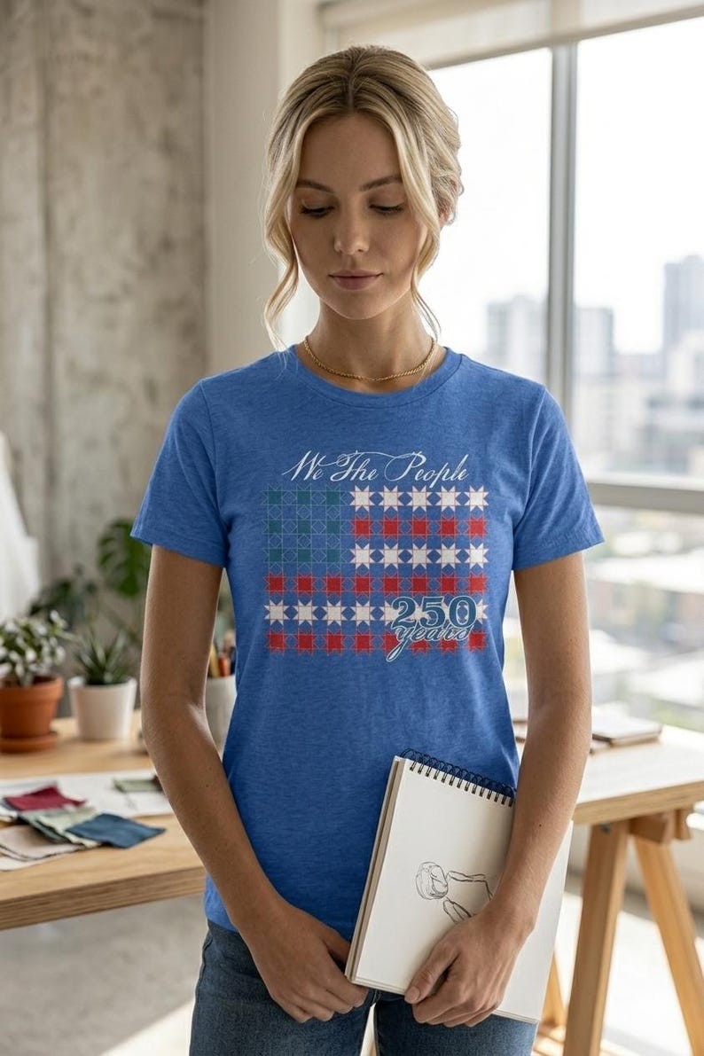 Patriotic Quilter T-Shirt, We The People 250 Years of US, Quilt Flag Tee America