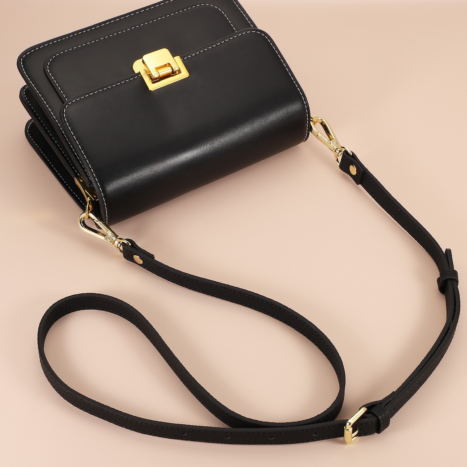 0.7″ Genuine Leather Purse Strap for Bag (Dark Gray, Gold Buckle)