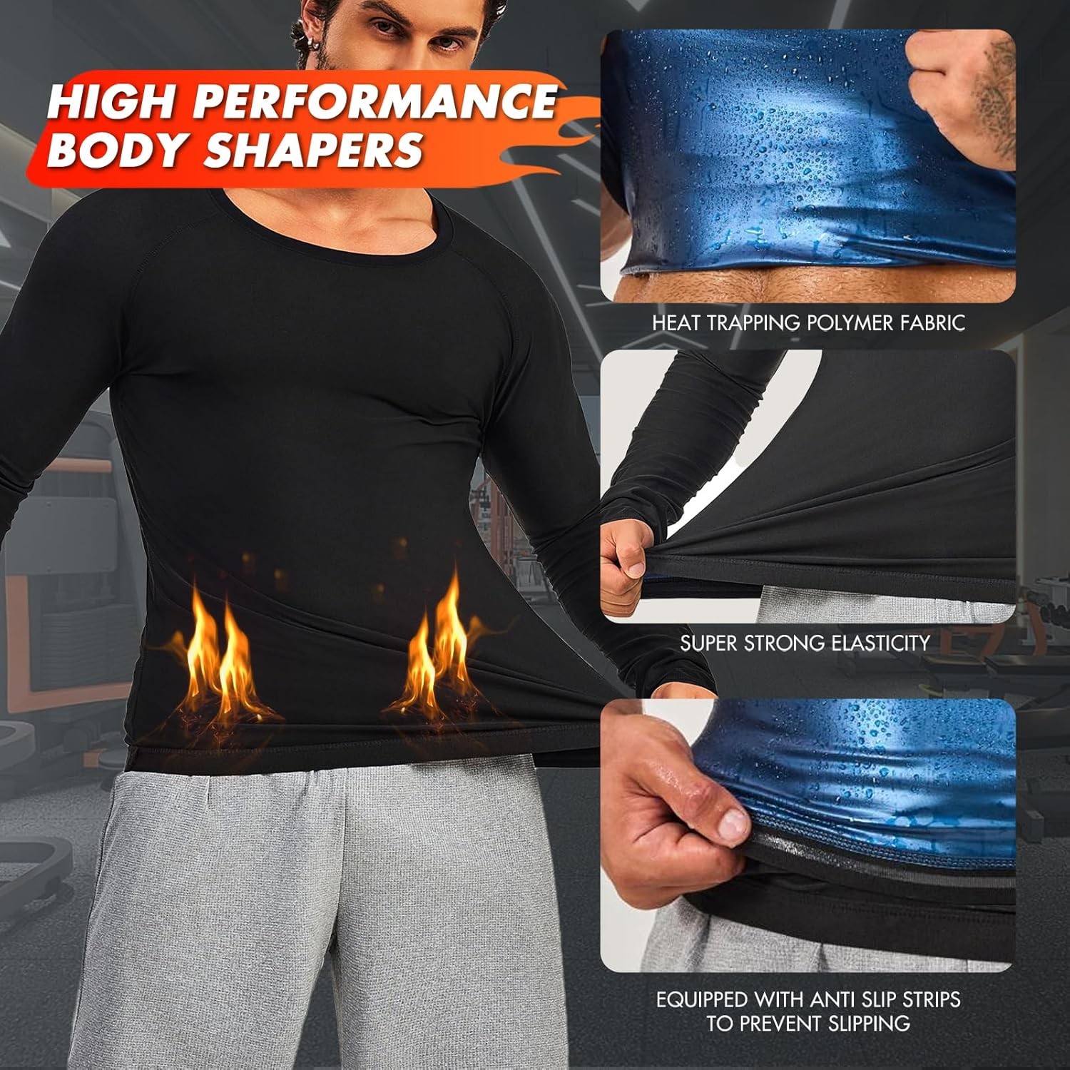 Men Sauna Suits Shirt Waist Trainer Workout Gym Sweat Enhancer Long Sleeve Tank