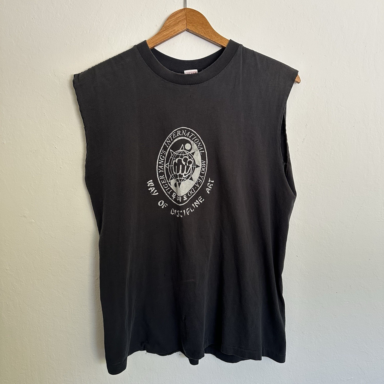 Vintage Tiger Yangs Moo Yea-Do Karate T Shirt Black Faded Size XL