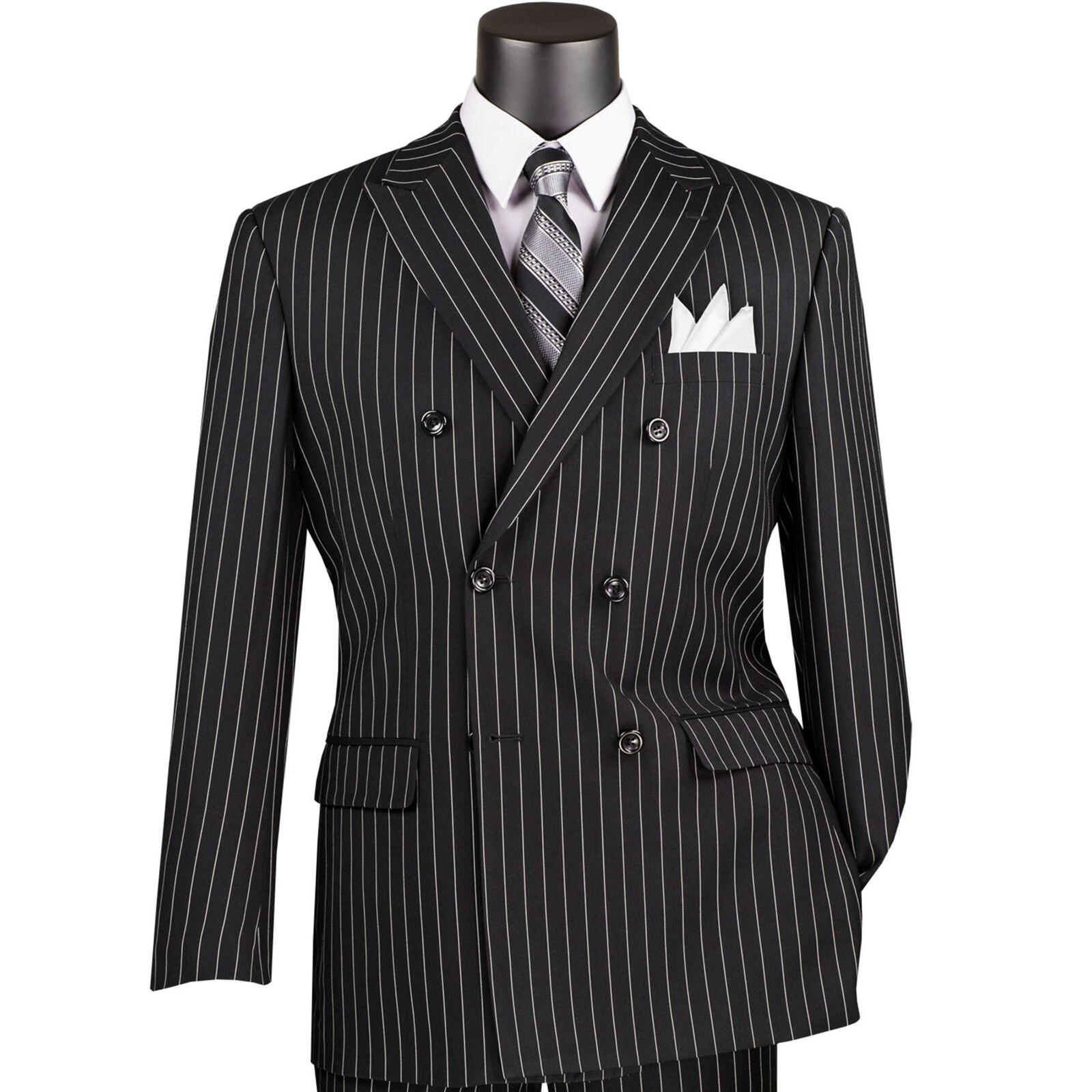 VINCI Men’s Gangster Pinstripe Double Breasted 6 Button Classic Fit Suit NEW