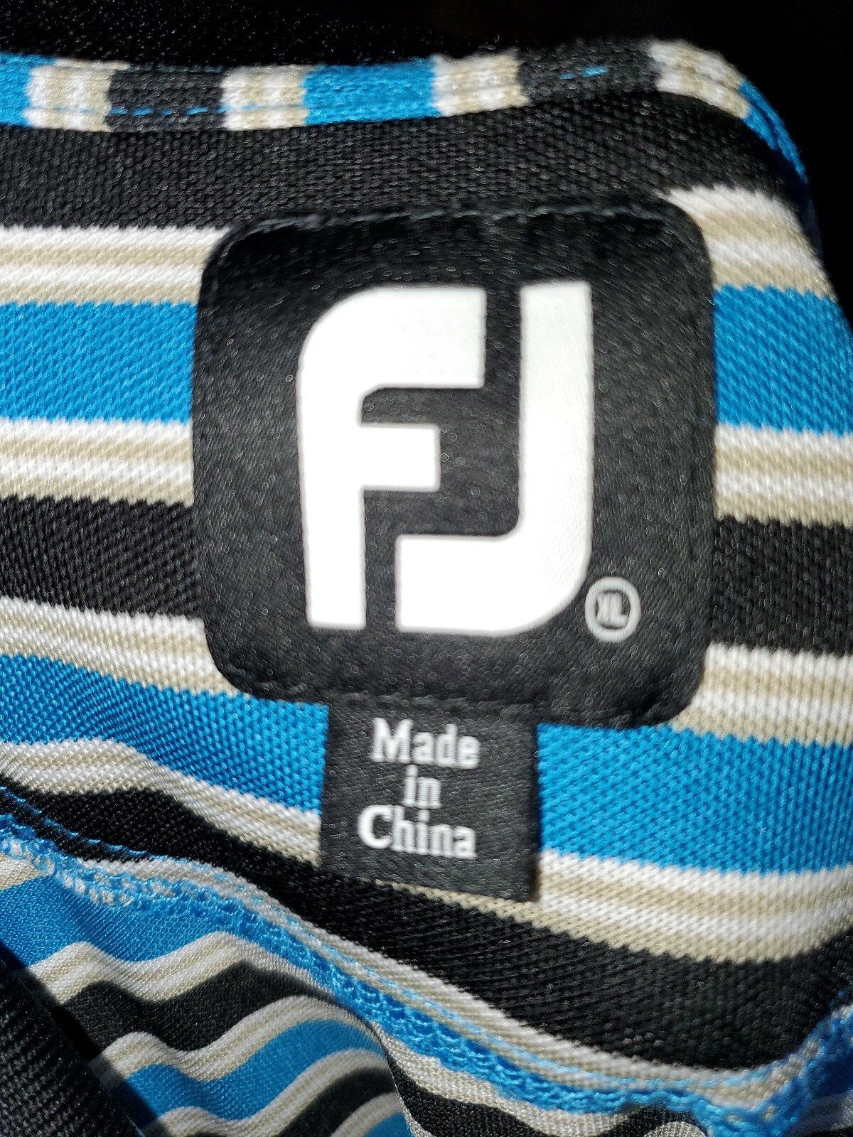 EUC FootJoy Blue Black Stripped Golf Polo Mens Size XL Polyester Spandex Blend