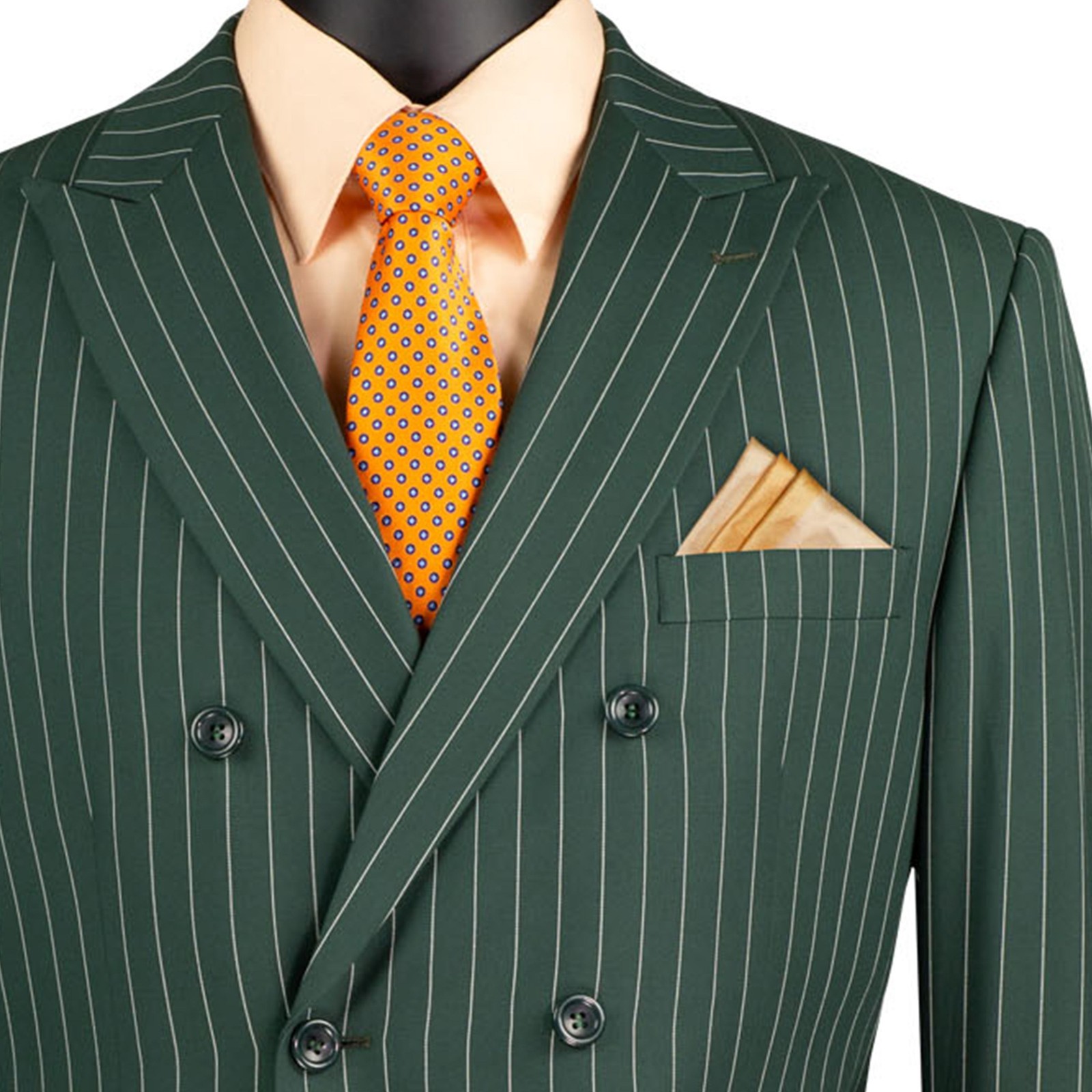 VINCI Men’s Green Pinstripe Double-Breasted Reg-Fit Suit w/ Adj Waist – NEW