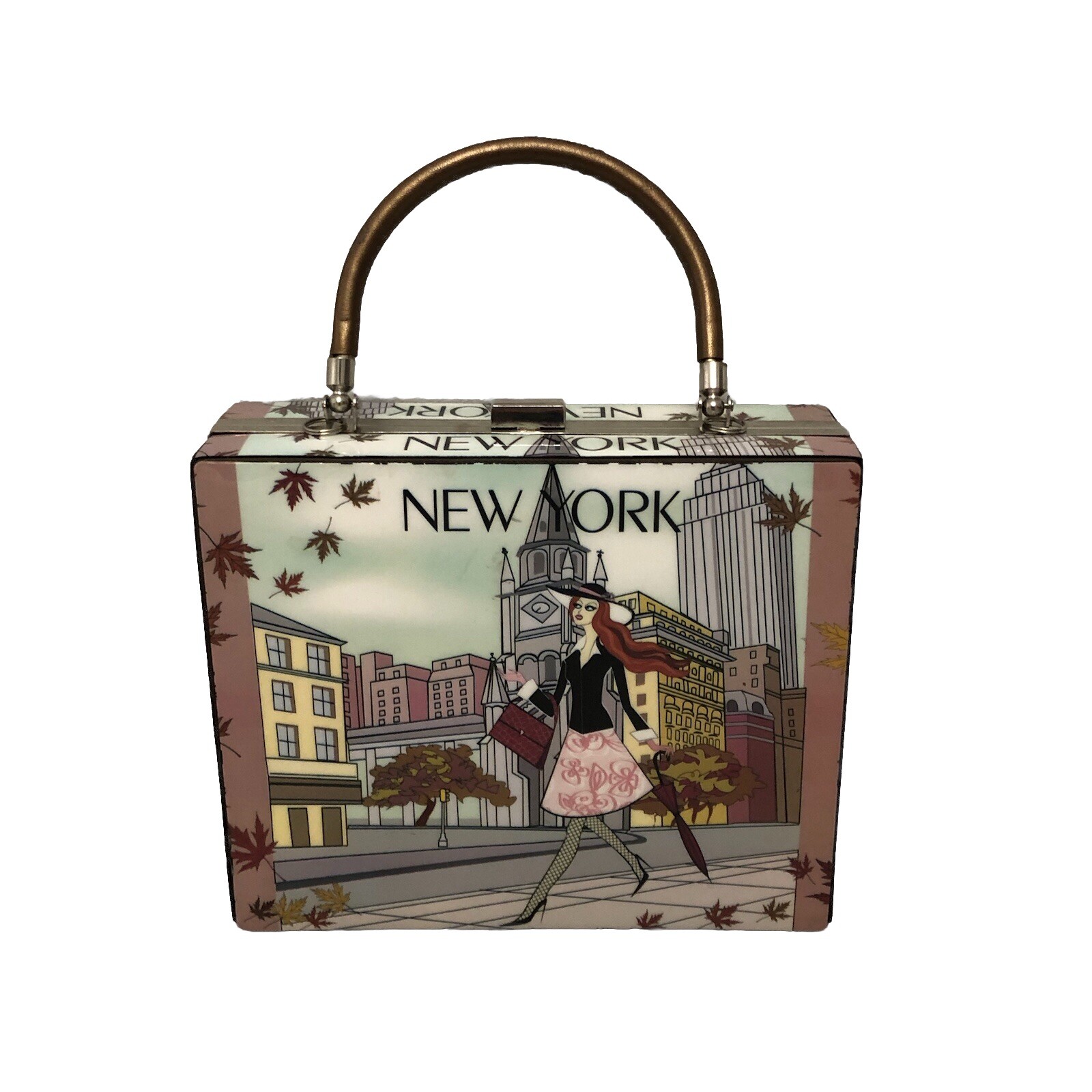 New York Romeo Roma Vintage Box Style Handbag 8.5 Inches Multicolor Top Handle
