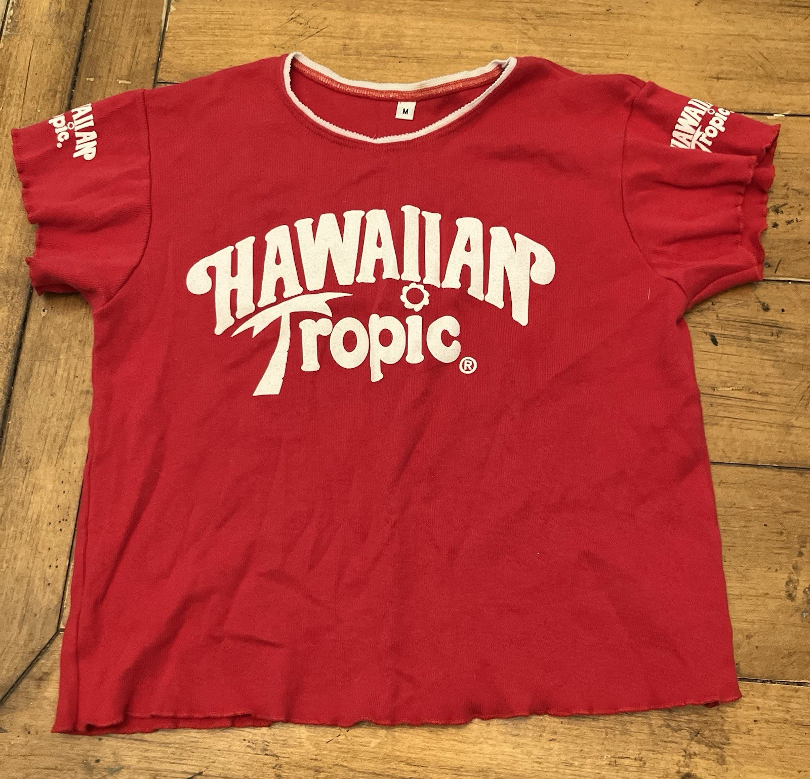 RARE VTG 70’s/ 80s Red Hawaiian Tropic Tanning Lotions Oils Logo Crop Top Shirt