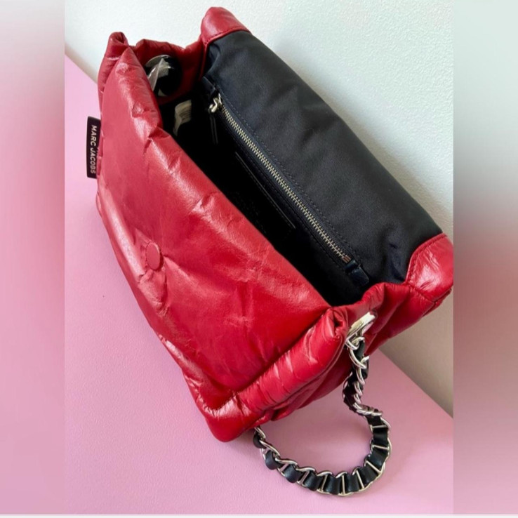 Marc Jacobs mini pillow bag, cranberry red. Larger size 7x10x4