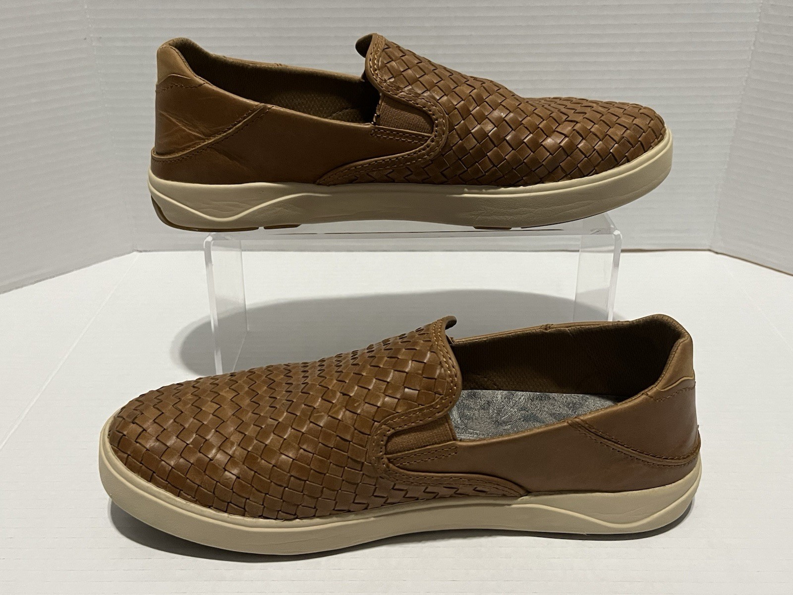 OluKai Lae’ahi Lauhala Brown Woven Leather Slip-On Casual Shoes Mens US 10 EU 43