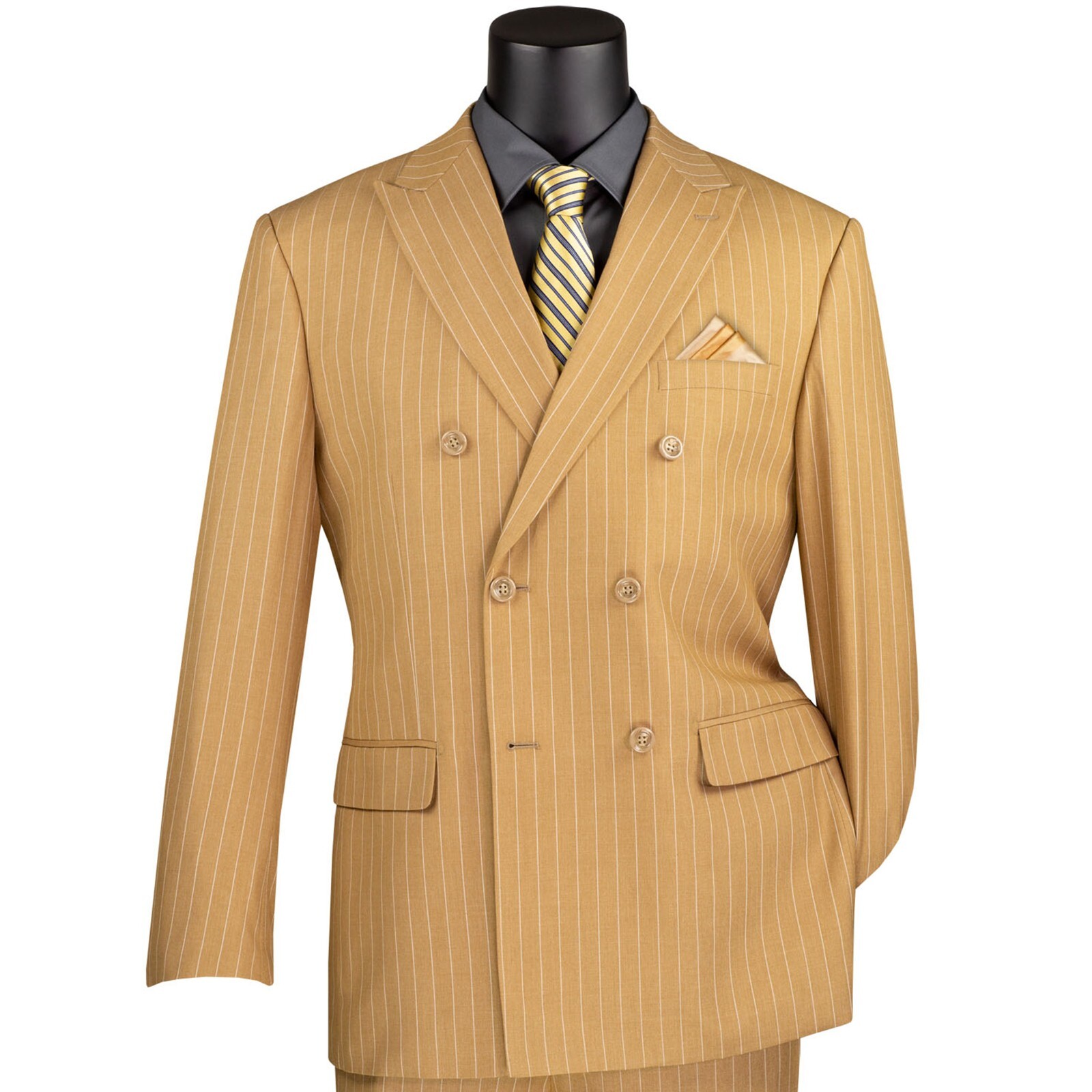 VINCI Men’s Gangster Pinstripe Double Breasted 6 Button Classic Fit Suit NEW