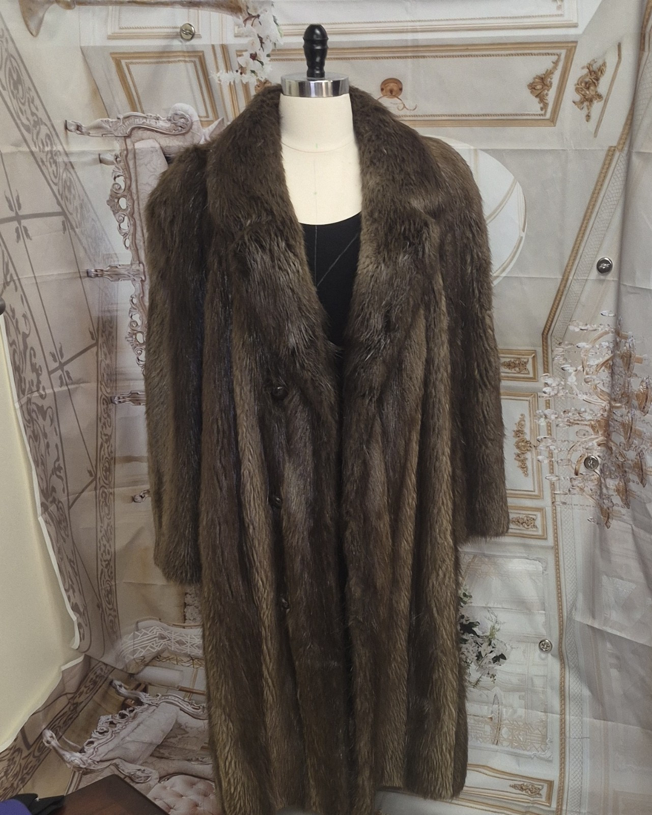 Men’s Brown Fur Coat Size 42×52 Style J-629 Vintage Basic Regular