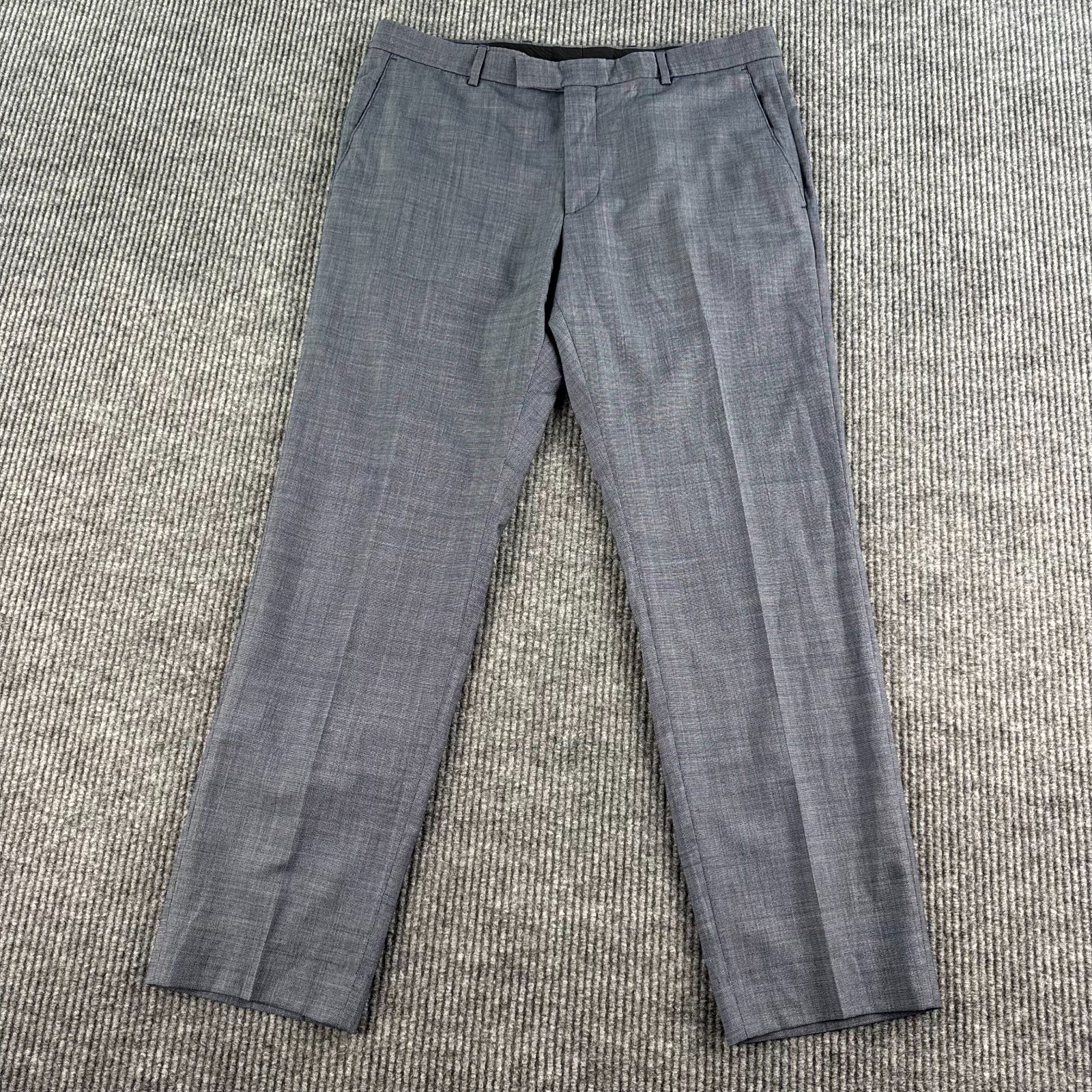Strellson Pants Men 36×29.5 Blue Linen Hopsack Flat Front Summer Premium Slacks