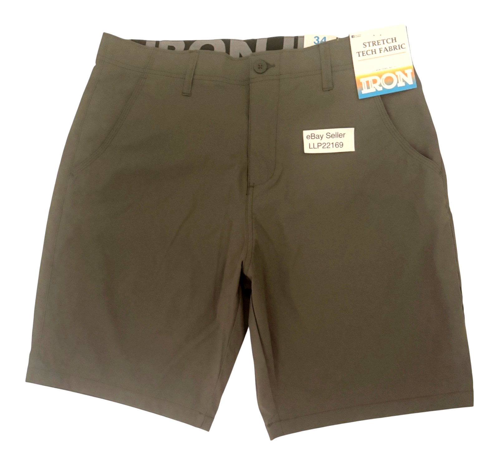 IRON CO Men’s Stretch Nylon Tech Fabric Shorts SIZE 34 Flex Waist TURTLE GREEN