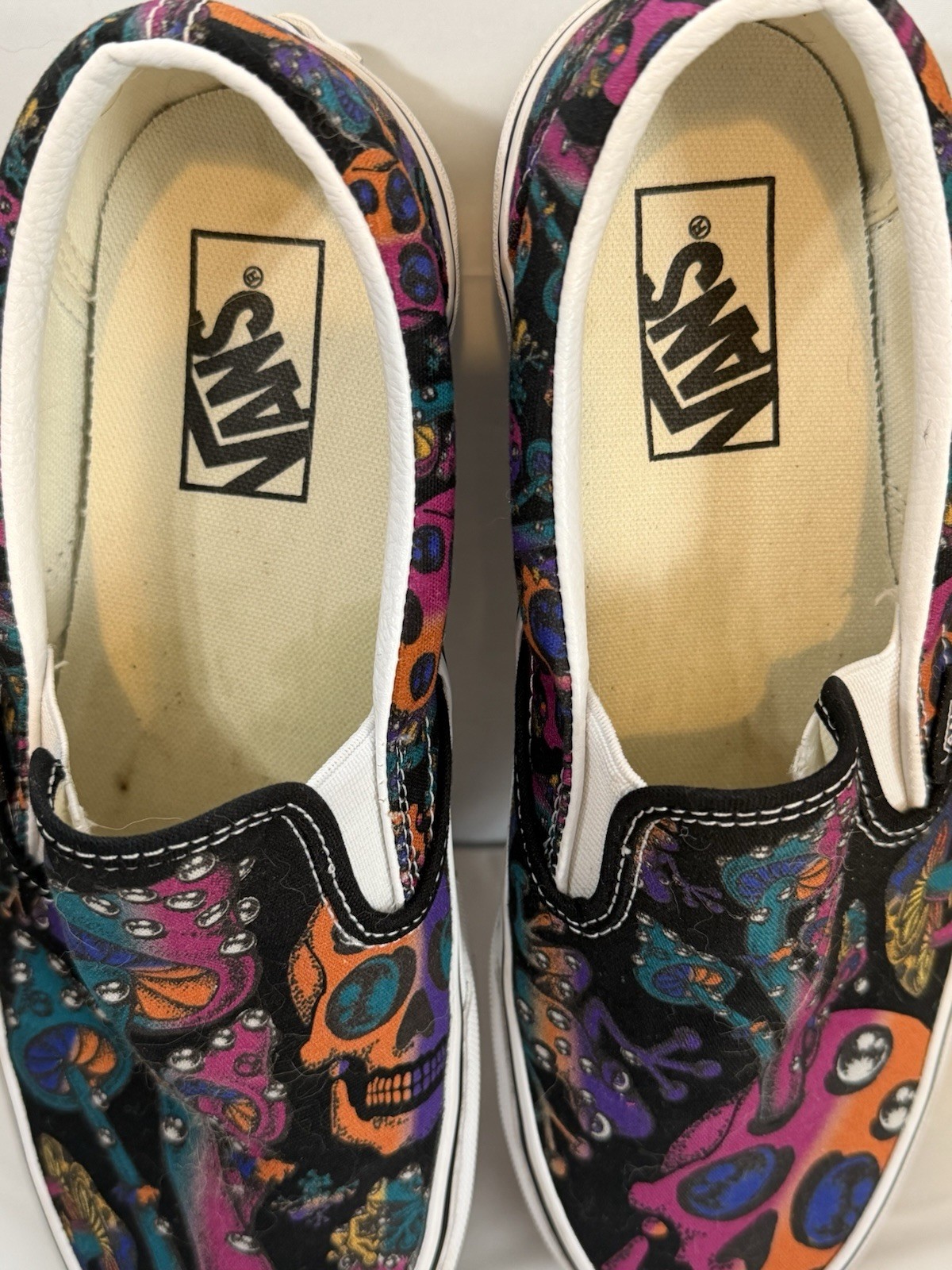 Vans Classic Slip On Skate Trippy Drip Mushroom/Skull Design M Sz 7 W Sz 8.5