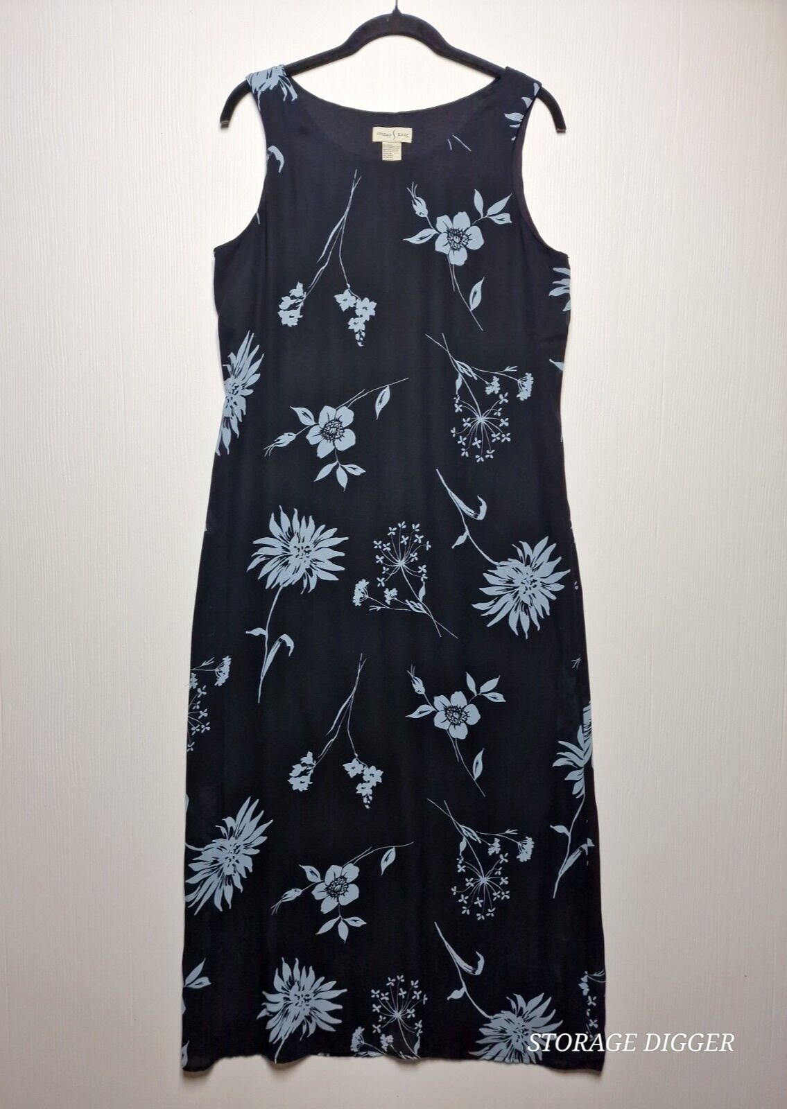 Studio Ease Tank Dress Women’s 12 Black Floral Scoop Neck Sleeveless Pullover