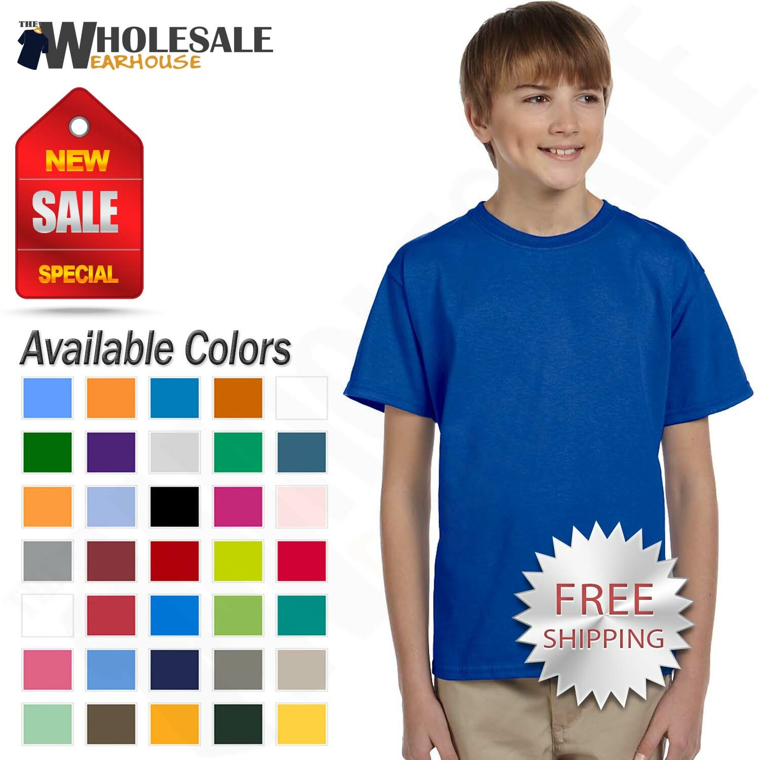 Gildan Youth T-Shirt 100% Cotton Short Sleeves Ultra Cotton M-G200B