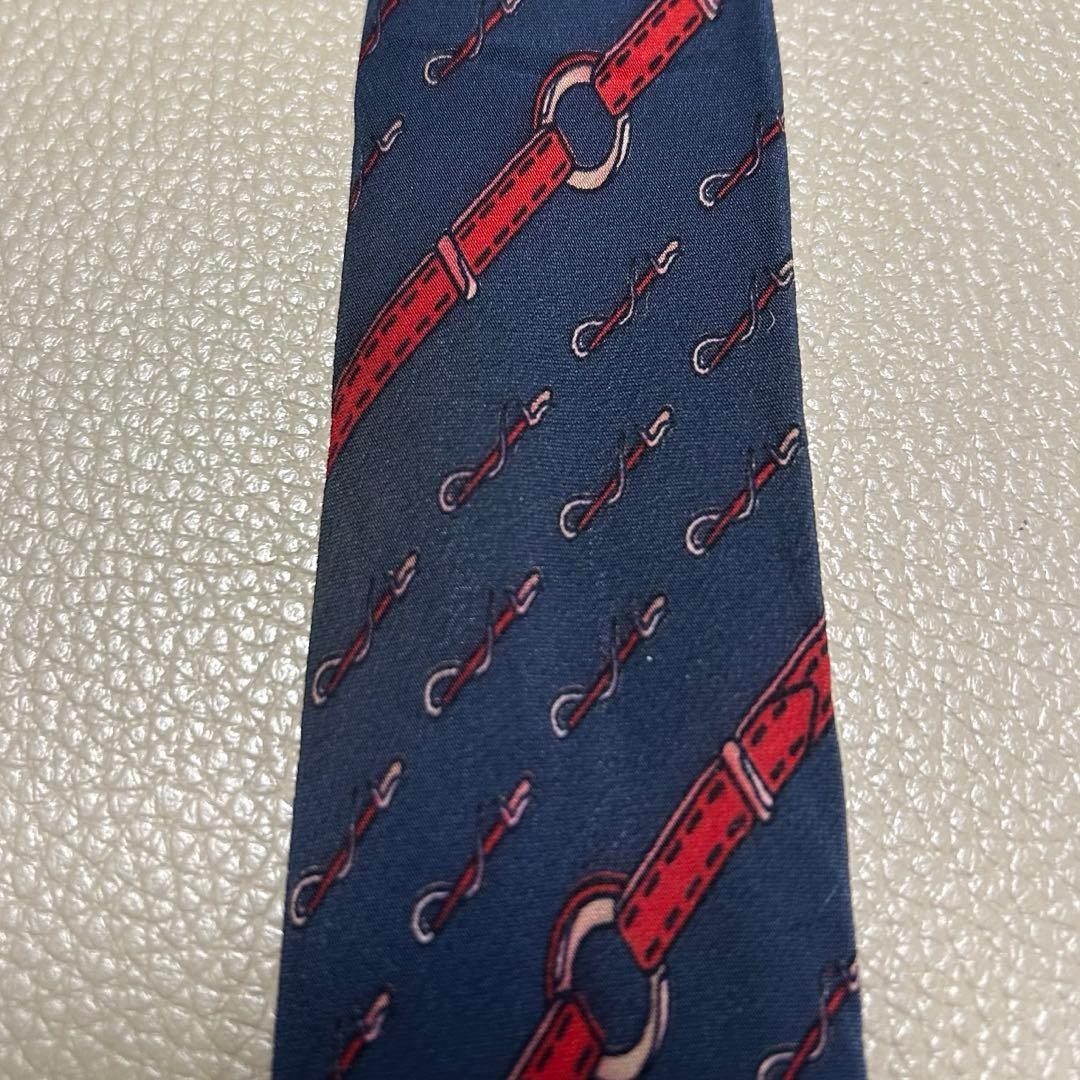 GUCCI GG Stripe Dot Check Silk Necktie Navy 9.7cm Tip Width Pre-owned