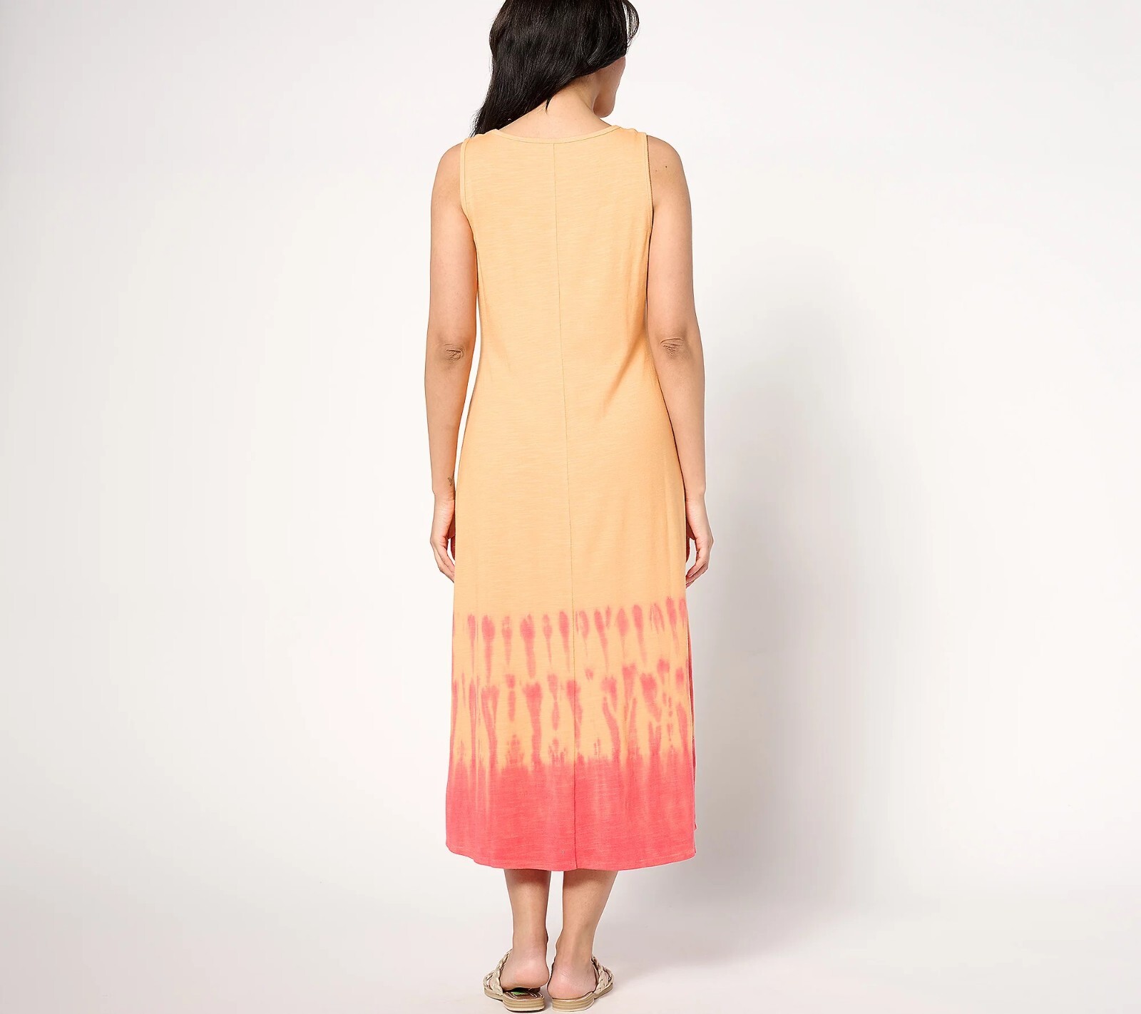 NWT ANYBODY PETITE SLUB KNIT DIP DYE SHIBORI MIDI DRESS, APRICOT, MED