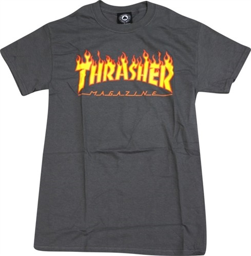 Thrasher Flame Logo SS Tshirt Charcoal Grey Orange – Medium