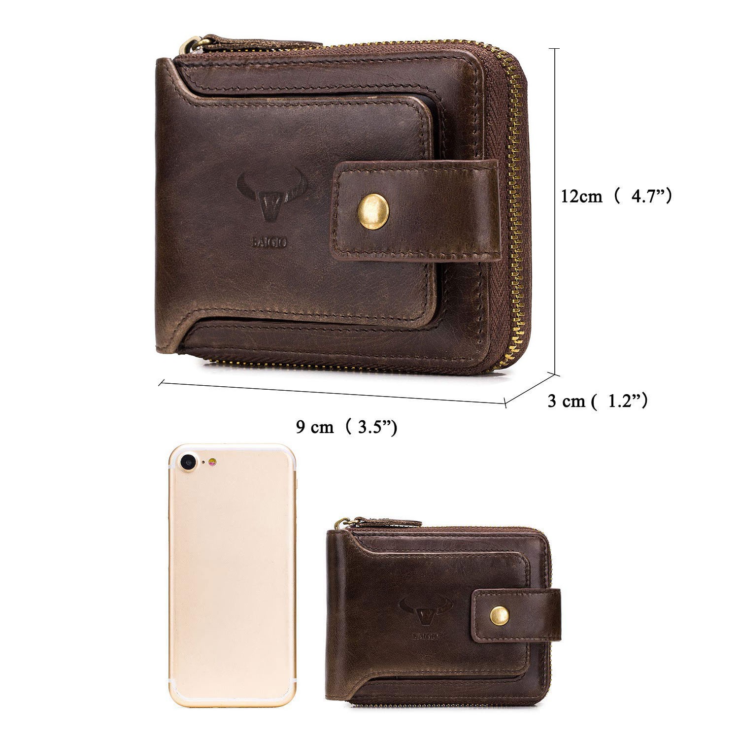 Mens Genuine Leather Bifold Wallet Around Zipper Credit ID RFID Card Holder US