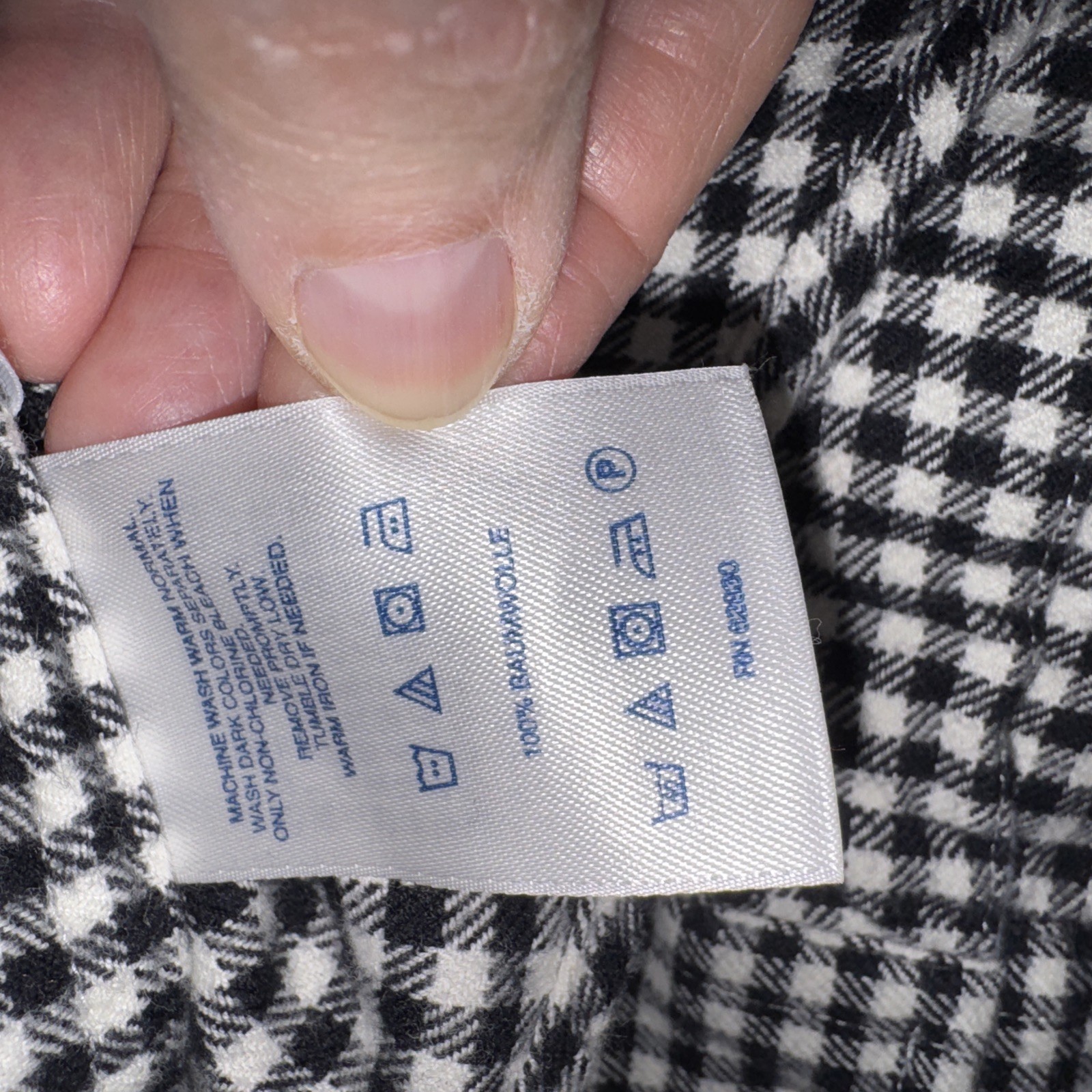 Lands End Womens Flannel Black White Checkered Button Up Top Blouse Size 18 XL