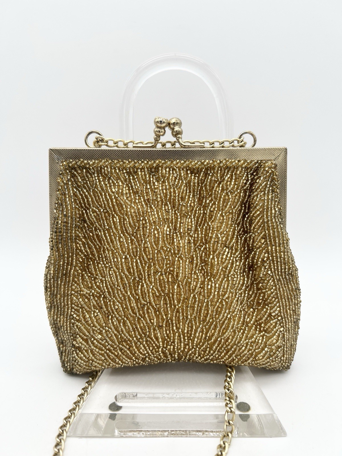 Vintage Walborg Gold Beaded Evening Purse Hong Kong Cocktail Handbag