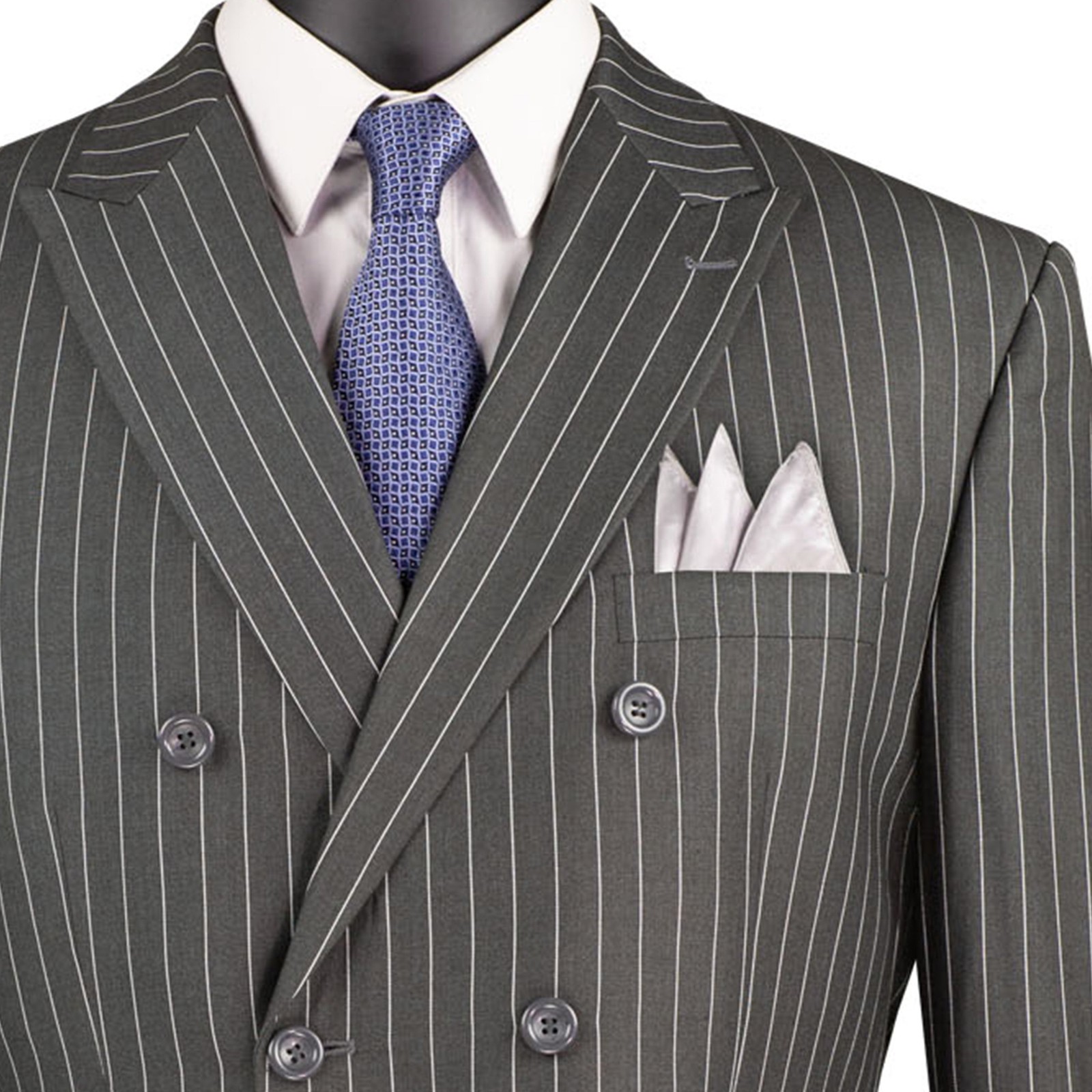 VINCI Men’s Charcoal Pinstripe Double-Breasted Reg-Fit Suit w/ Adj Waist – NEW