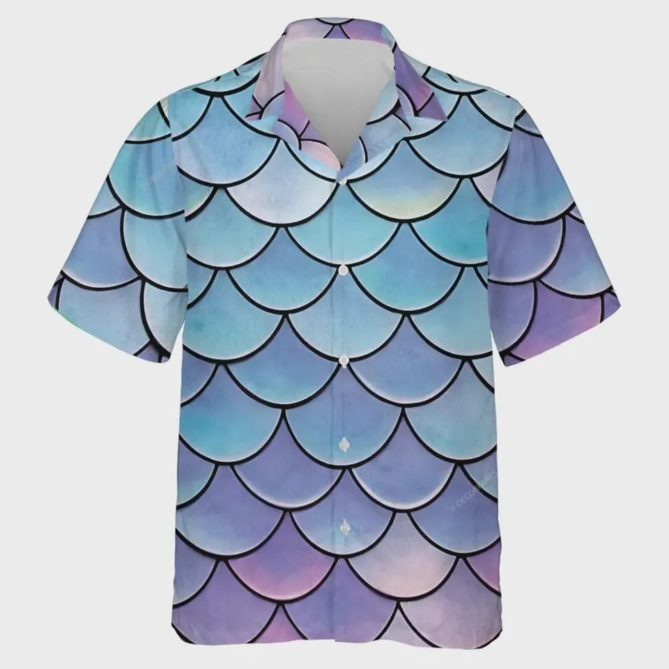 Mermaid Fish Scale Hawaiian Shirt Summer Beach Aloha Pattern Top