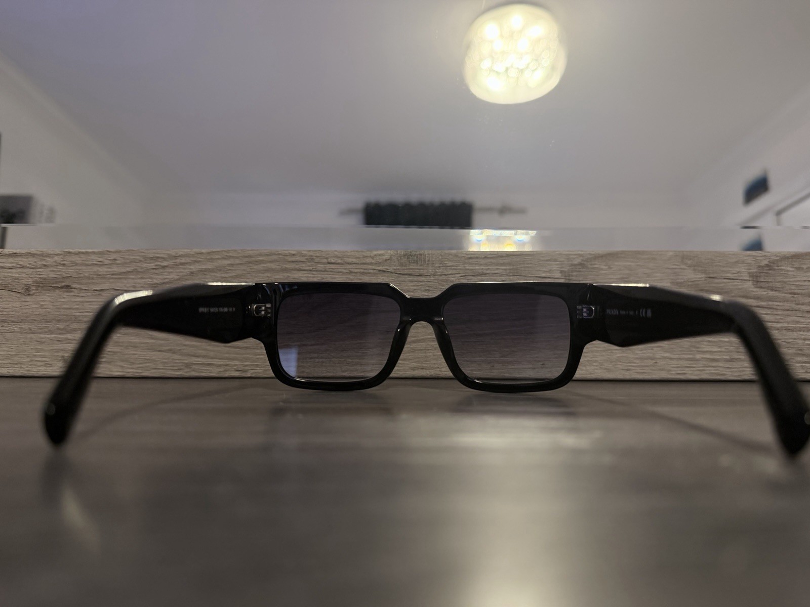 PRADA UNISEX Rectangle Designer Sunglasses Black Plastic Frame Gray Tinted