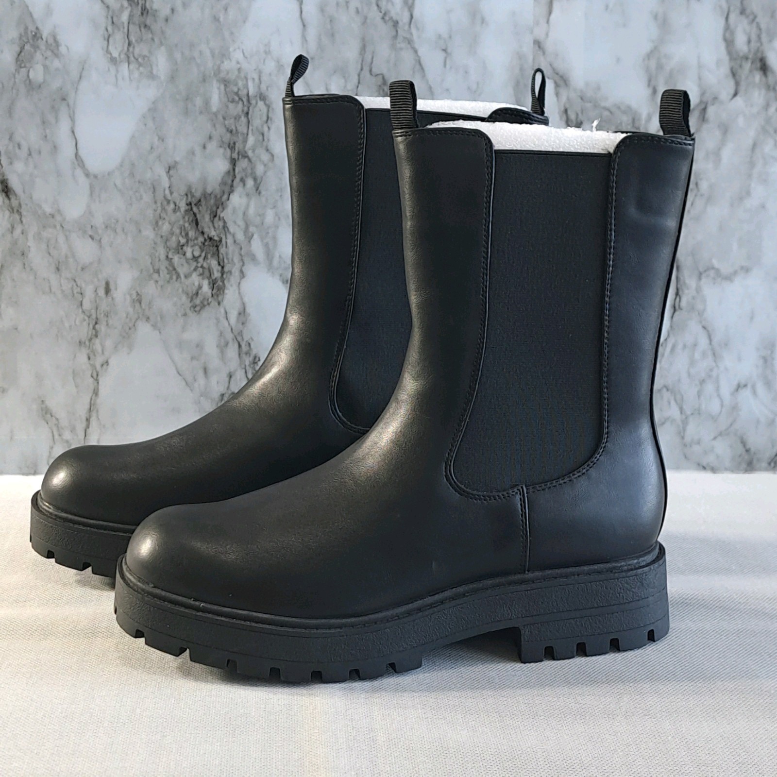 Chelsea Biker Combat Boots Mid-Calf Platform Chunky Heel Lug Sole Black 8 1/2