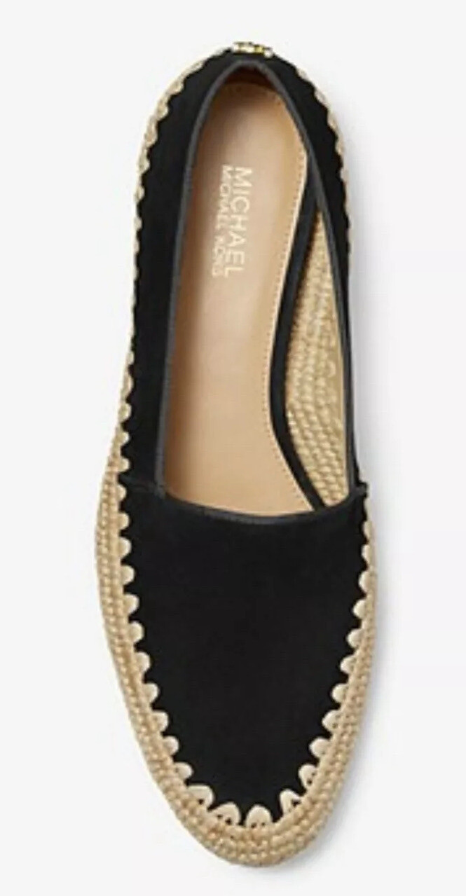 NEW! MICHAEL KORS Bahia Suede and Jute Flat Black Size 9M