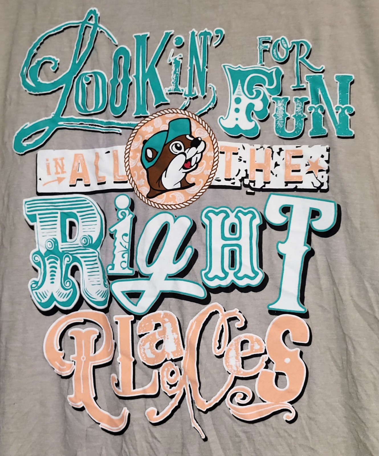 BUC-EE’S Fun In All Right Places Travel Stop Gray Beaver T Shirt Adult XL NWT