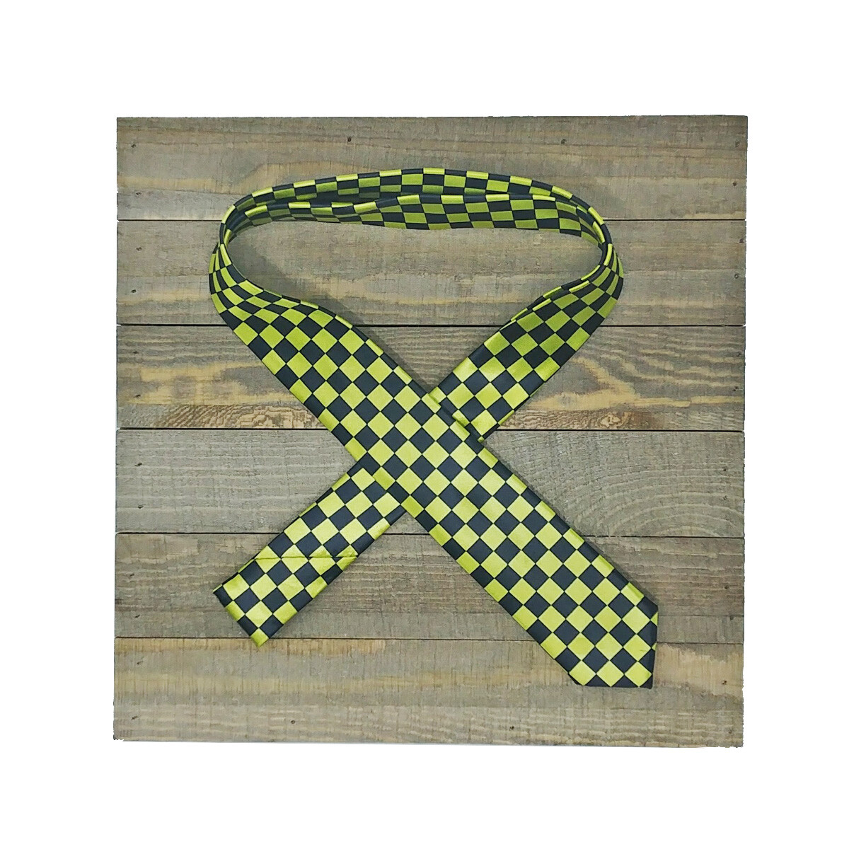 Black and Yellow Checkered NECKTIE – Skinny Soft Classy Tie for Men Women Unisex