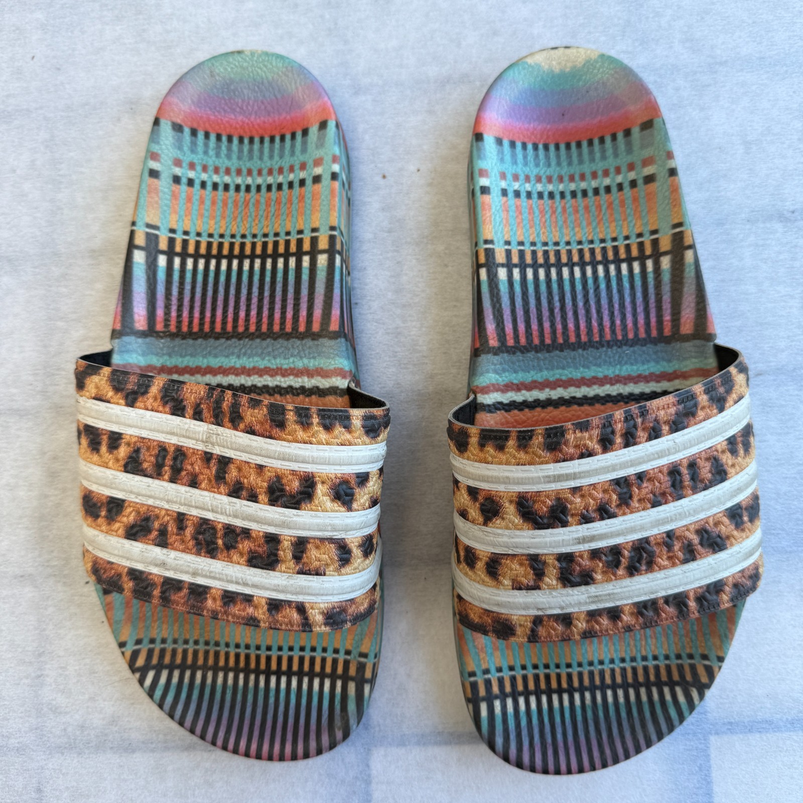 ADIDAS Adilette Slides Farm Brazilian Dance Sandals Women’s 9 M8223 Leopard S10