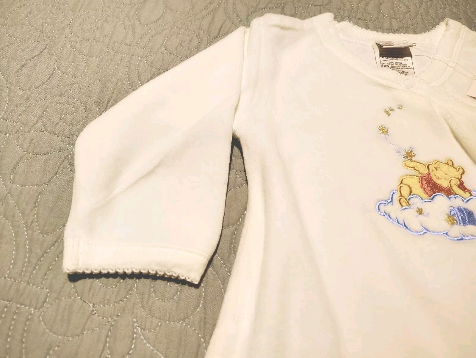 Vtg Disney Winnie The Pooh 1pc Embroidered 9mos Baby Outfit Velour NWT