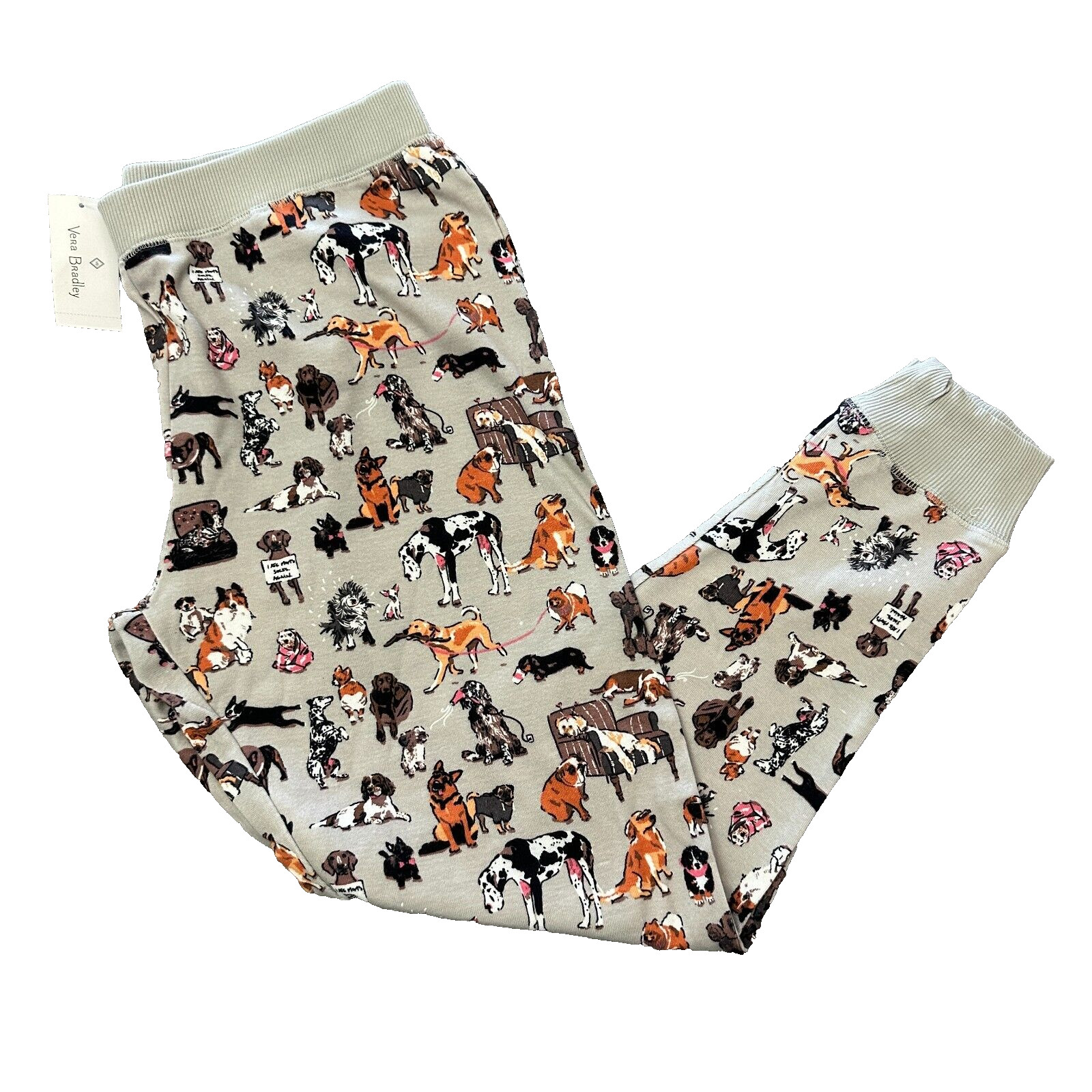 Vera Bradley Ribbed Cotton Jogger Pajama Pants Dog Show Print Gray NWT
