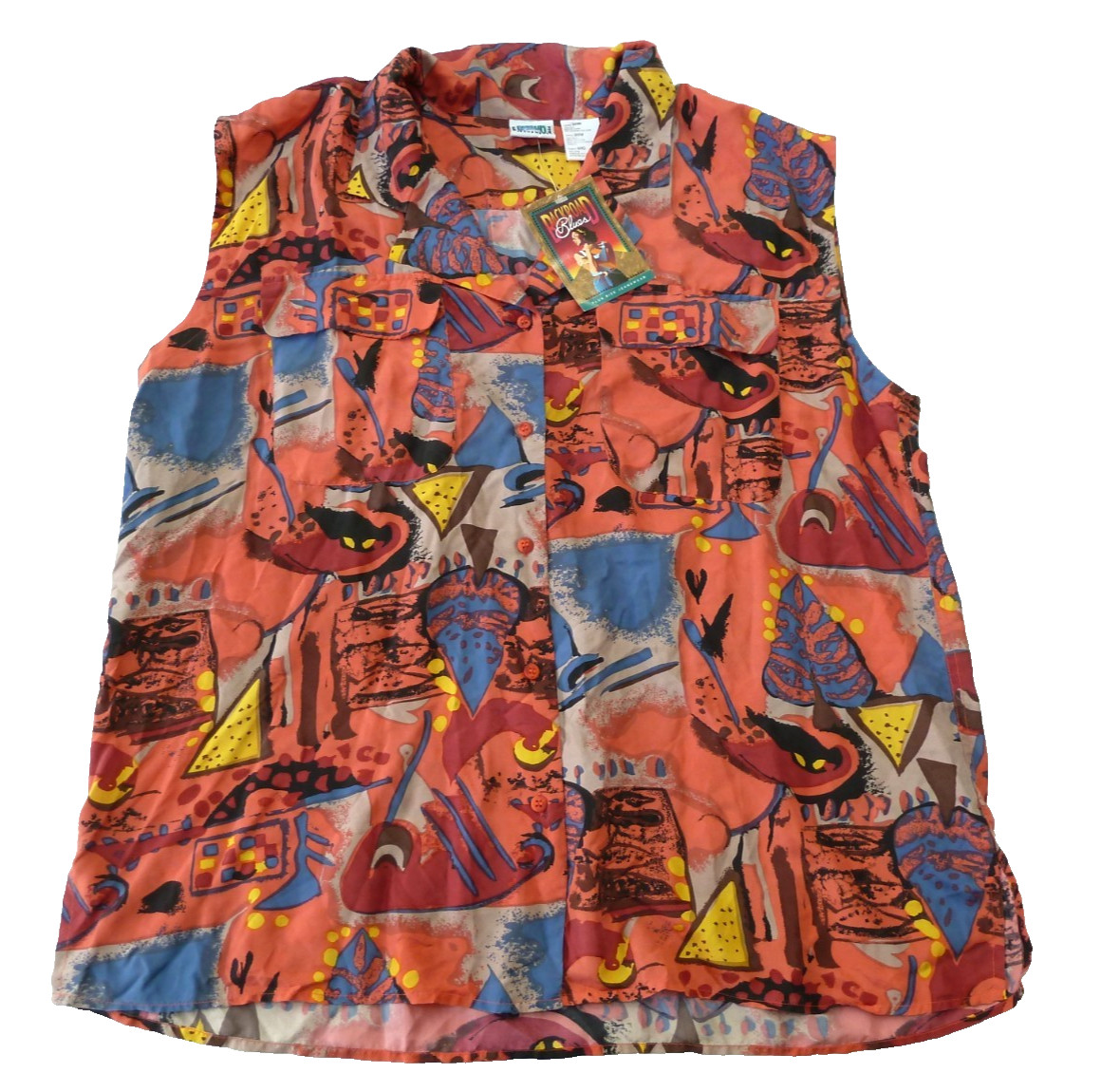 Backroad Blues Women’s Blouse 20W Sleeveless 100% Silk Button Up Colorful NWT