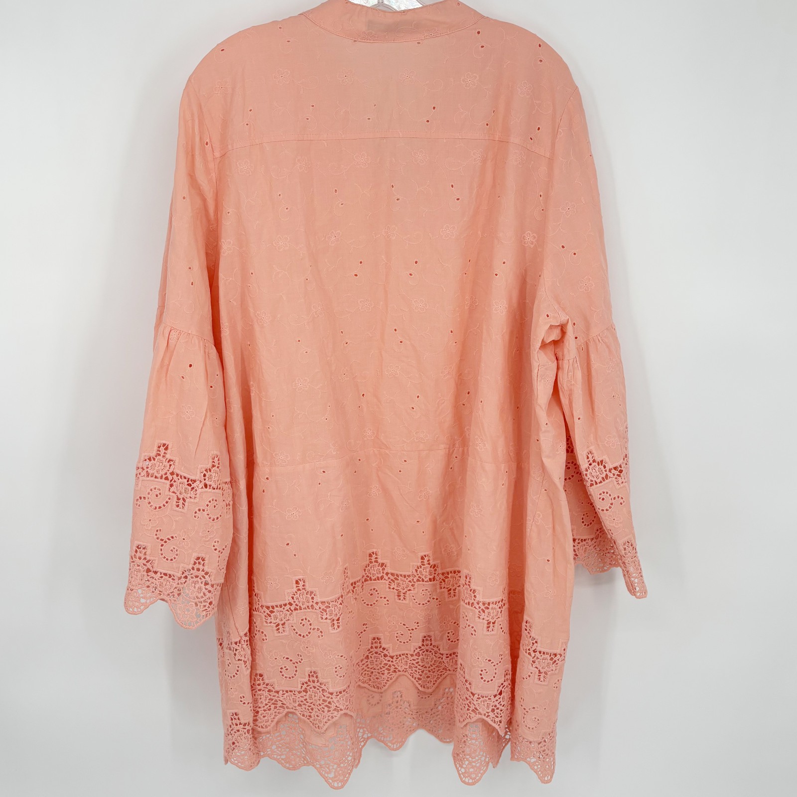 Roman’s 26W Eyelet Floral Boho Cottagecore Top Pintucked Flare Sleeve