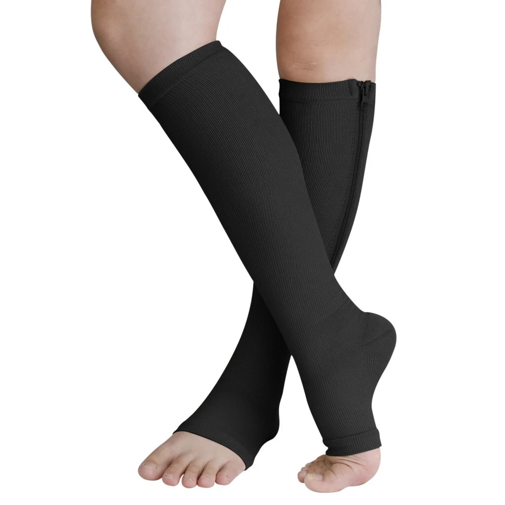 Nylon Zipper Compression Socks Support Graduated Stockings Mens Womens 20-30mmHg
