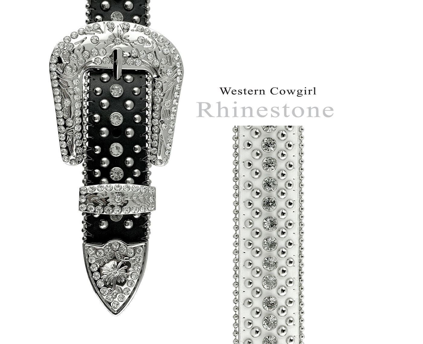 Rhinestone Western Cowgirl Bling Studded Design Leather Belt 1-1/2″(38mm) wide