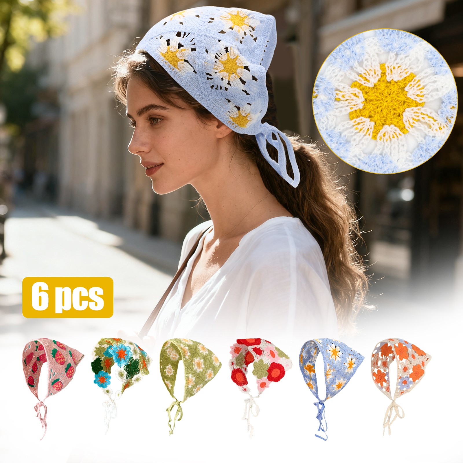 6× Headband Set Knitted Triangle Hair Scarf for Women’s Braided Turban Headwraps