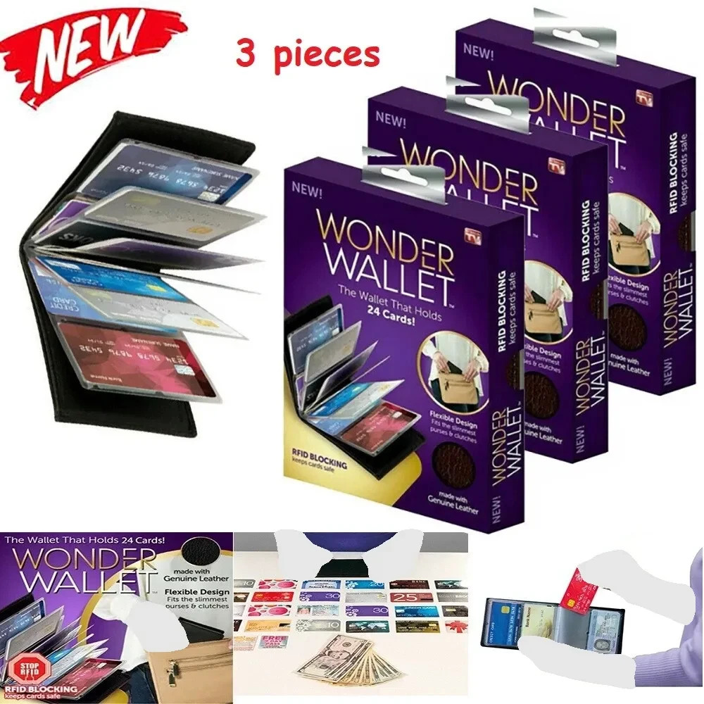 3 Pcs Original Wonder Wallet Amazing Thin Slim RFID Leather Wallet As Seen on TV